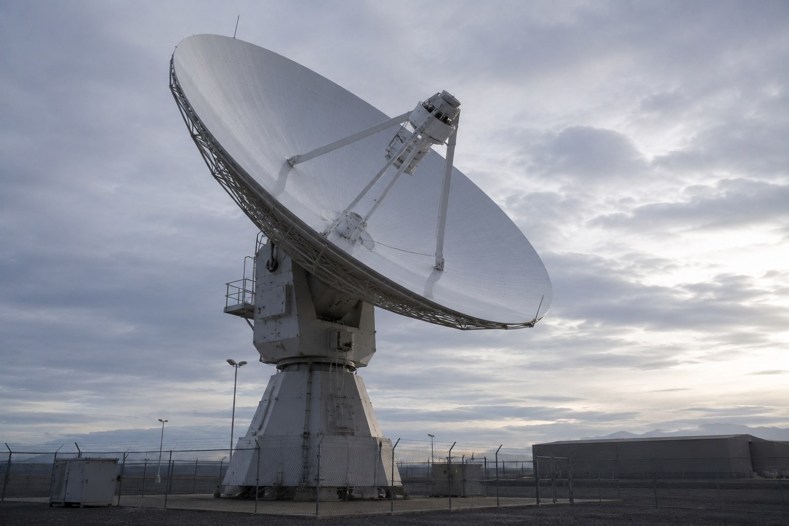 Large antenna system at a technical facility.